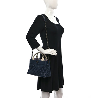 Chanel Calfskin Tweed Quilted Small Tote Navy Multicolor 2 of 12