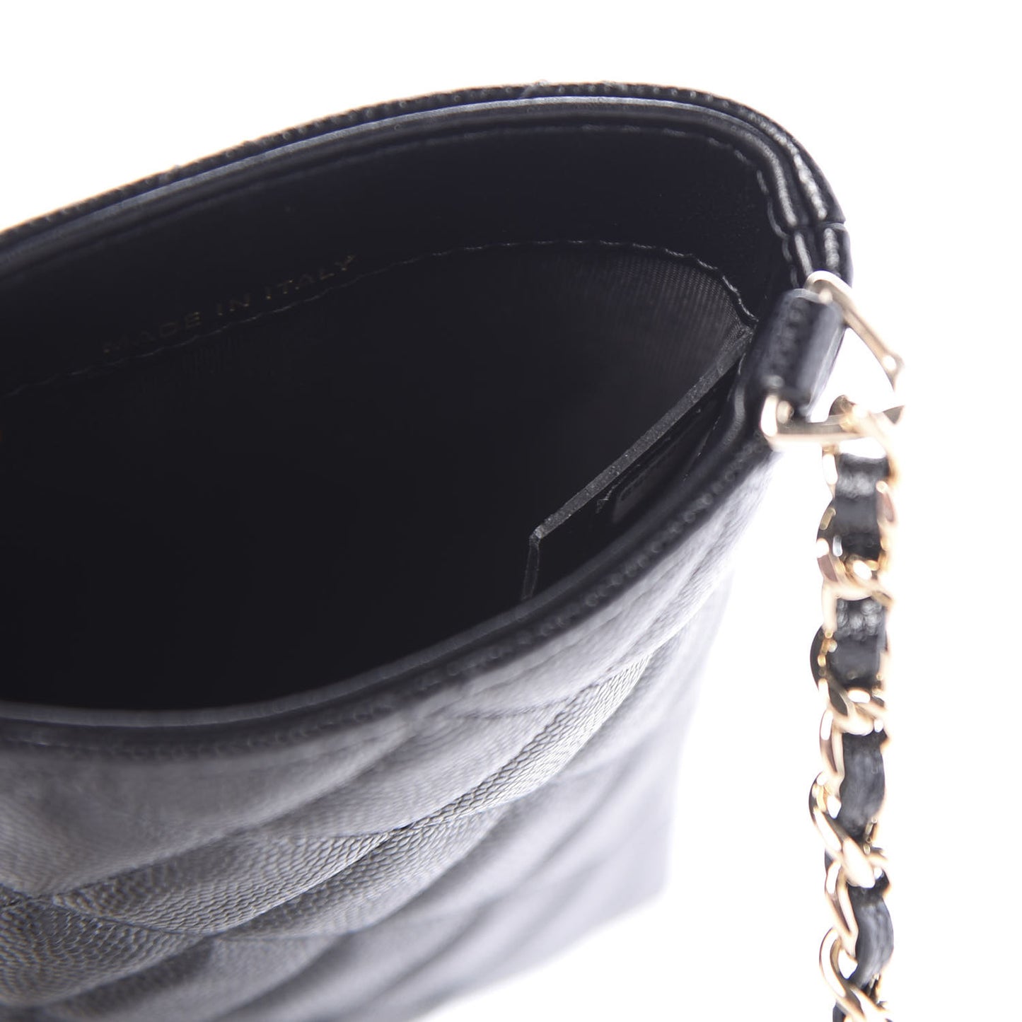 Caviar Quilted French New Wave Phone Holder With Chain Black
