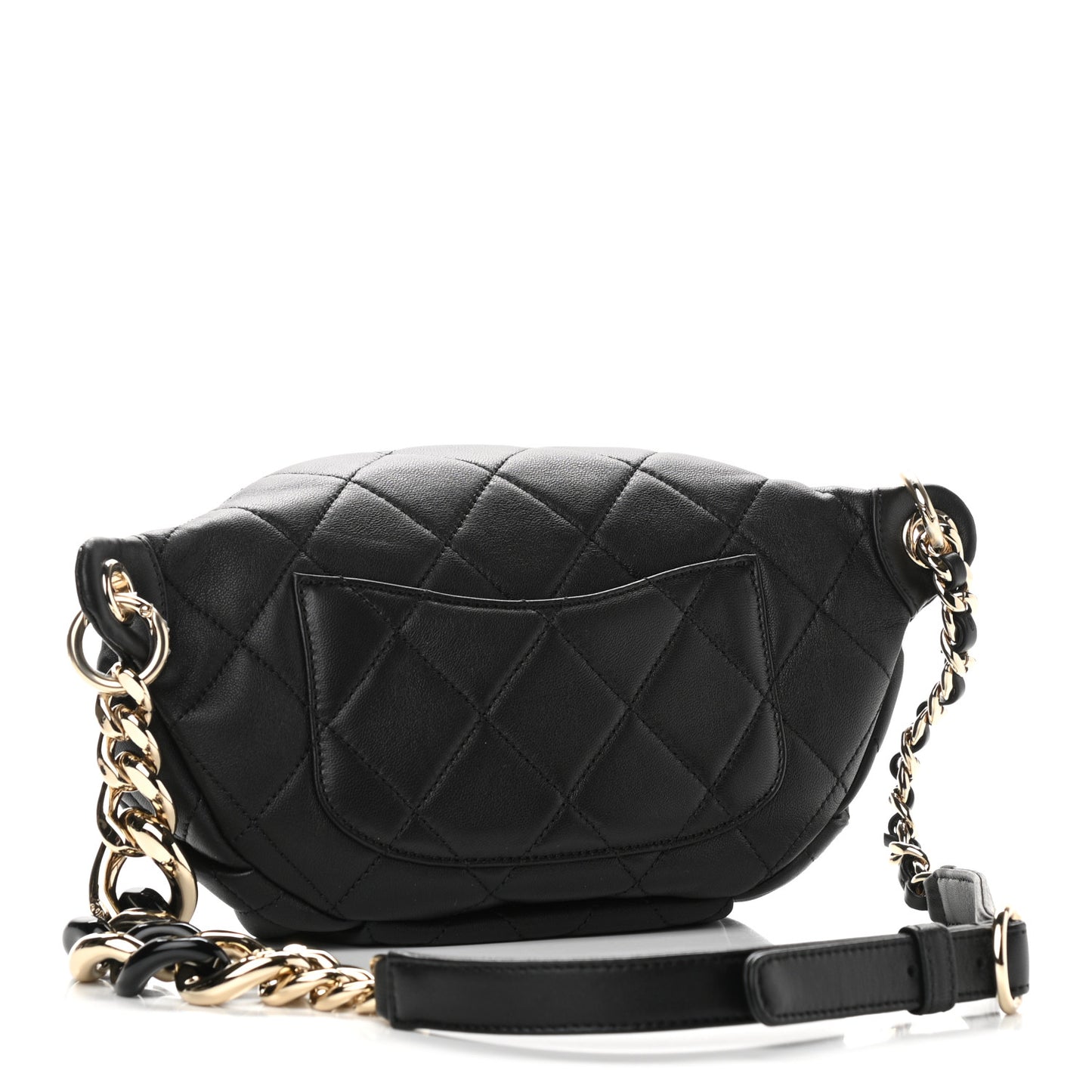 Lambskin Quilted Resin Bi-Color Waist Bag Fanny Pack Black