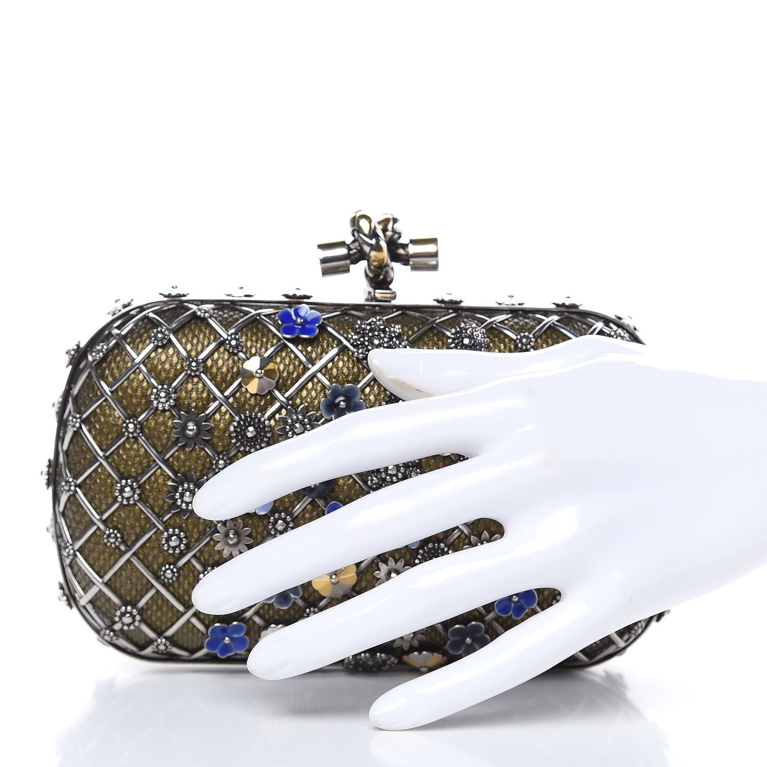 Bottega Veneta Karung Metal Embellished Knot Clutch Antique Brass 3 of 7
