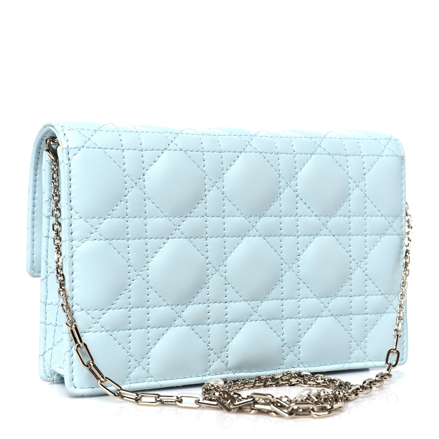 Christian Dior Lambskin Cannage Lady Dior Chain Pouch Light Blue 3 of 11