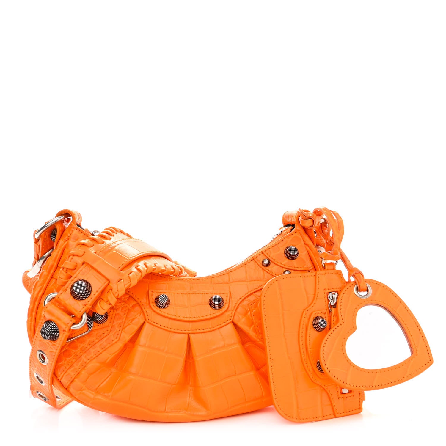 Balenciaga Extra Supple Calfskin Crocodile Embossed Le Cagole Shoulder Bag XS Pop Orange 1 of 10