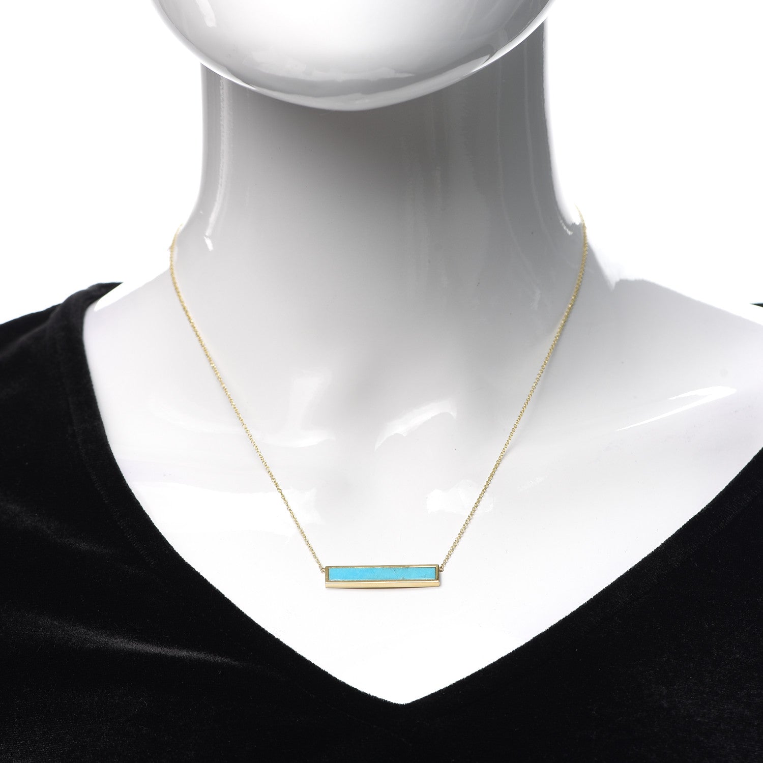 Jennifer Meyer 18K Yellow Gold Turquoise Inlay Bar Necklace 2 of 6