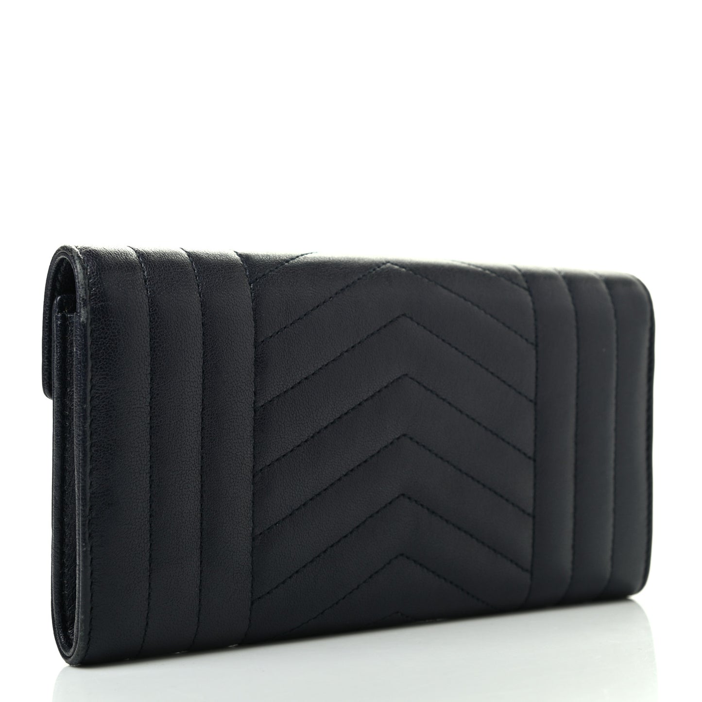 Lambskin Mixed Matelasse Quilted Large Monogram Envelope Wallet Navy