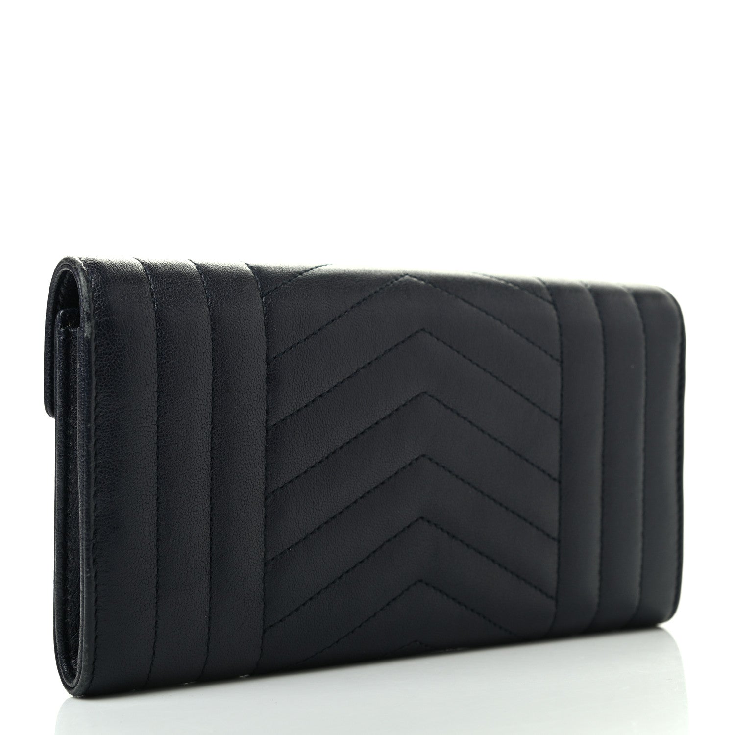 Saint Laurent Lambskin Mixed Matelasse Quilted Large Monogram Envelope Wallet Navy 3 of 8