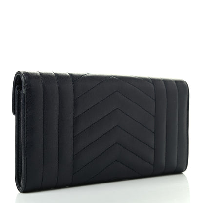 Saint Laurent Lambskin Mixed Matelasse Quilted Large Monogram Envelope Wallet Navy 3 of 8