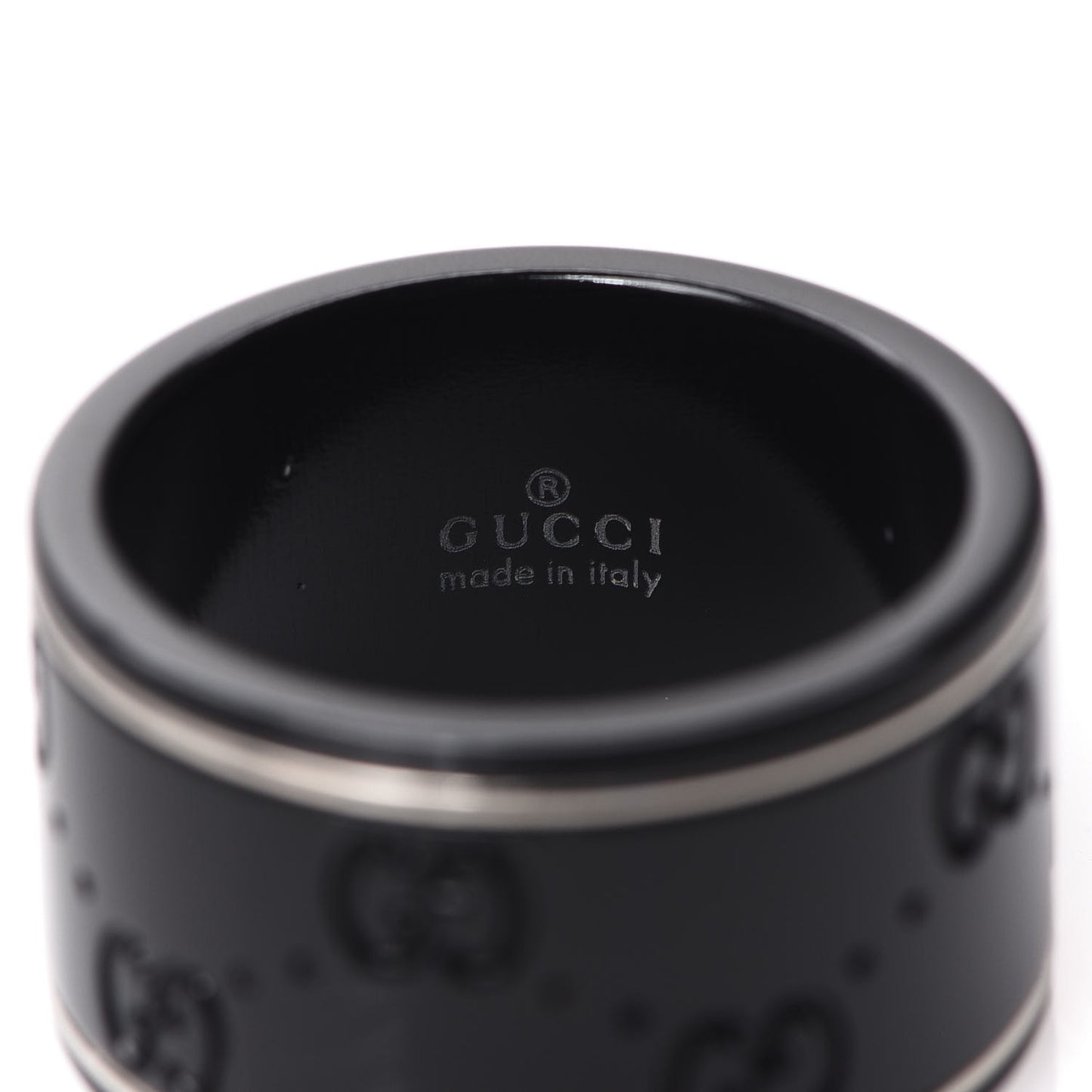 Black Synthetic Corundum 18K White Gold 12mm Icon Band Ring 55 7.25
