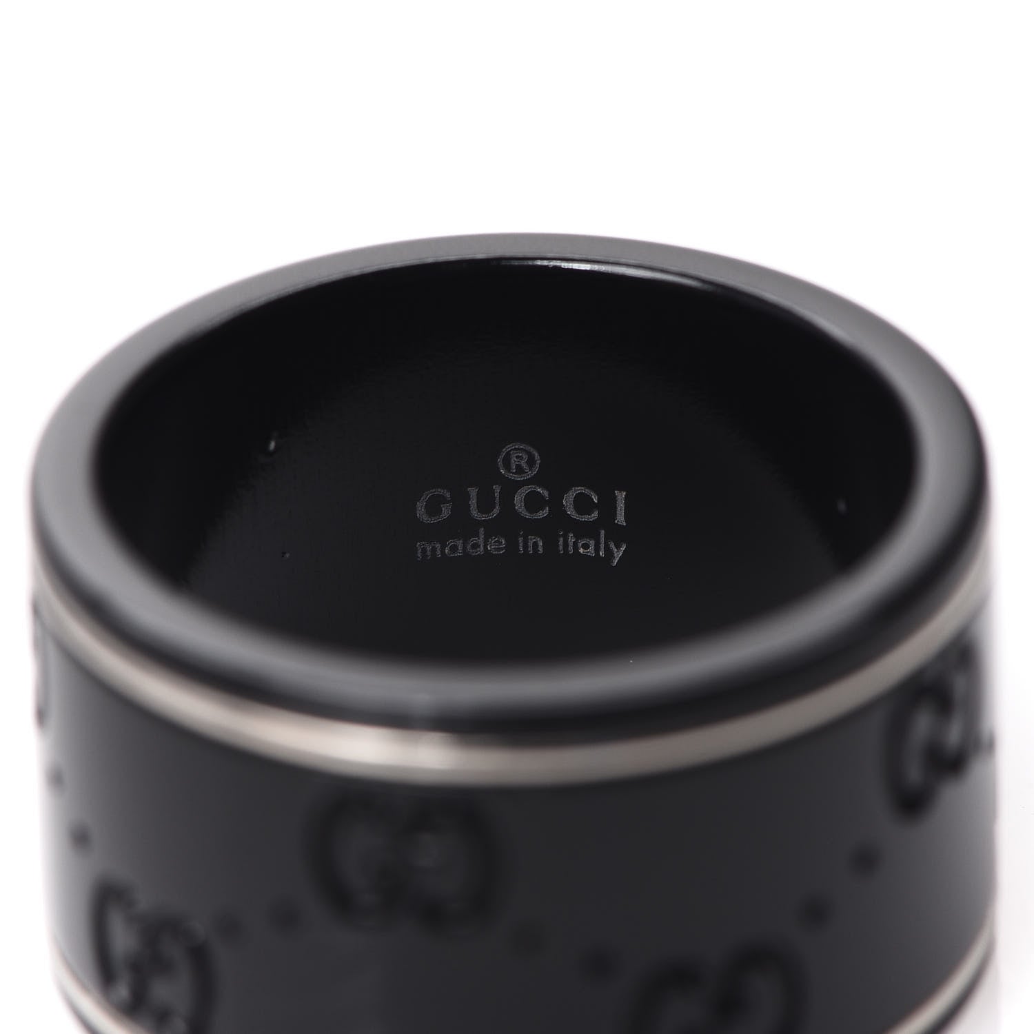 Gucci Black Synthetic Corundum 18K White Gold 12mm Icon Band Ring 55 7.25 3 of 4