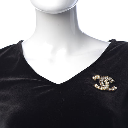 Chanel Pearl Crystal CC Brooch Gold Pearly White 2 of 7