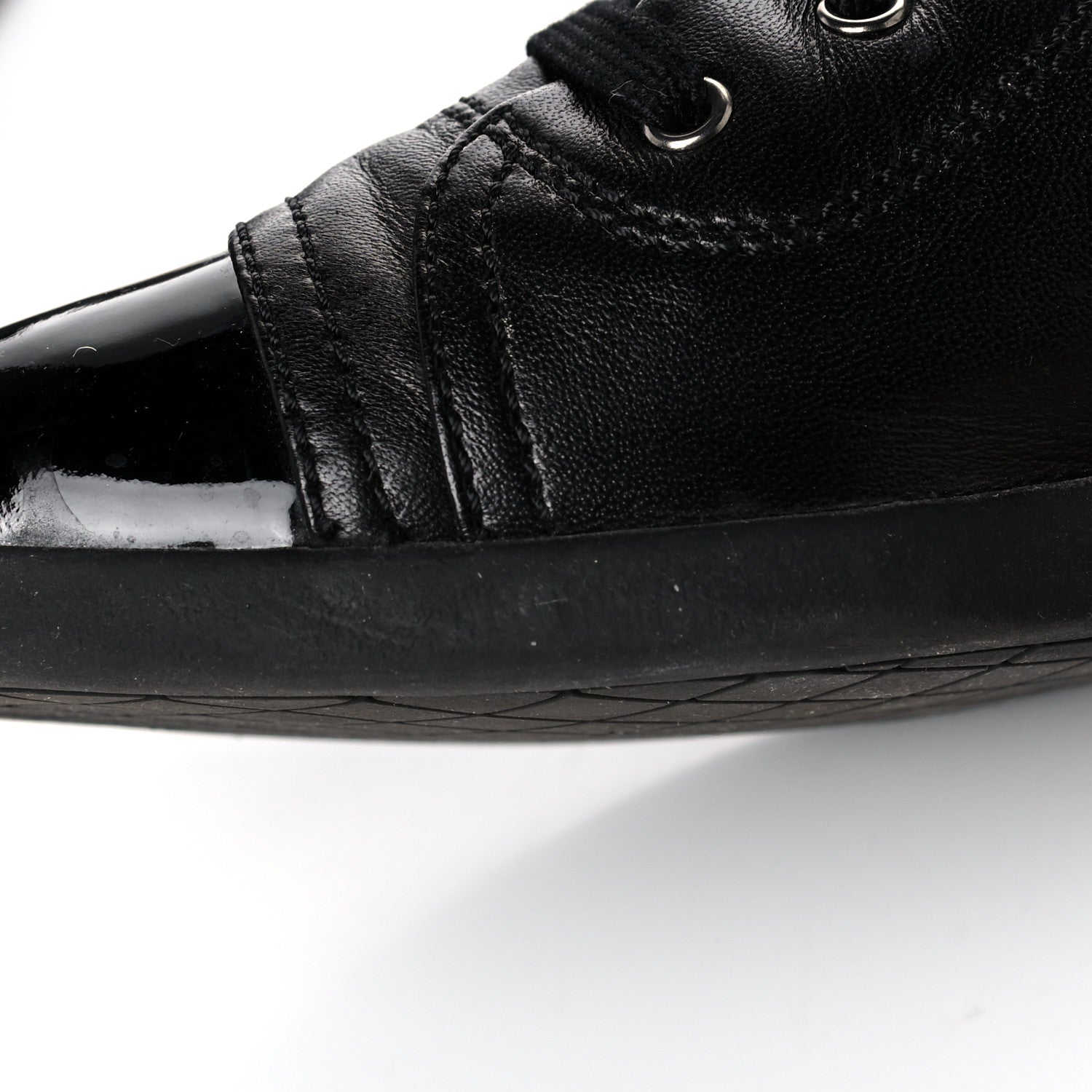 Chanel Lambskin Patent Cap Toe CC Sneakers 37.5 Black 12 of 15