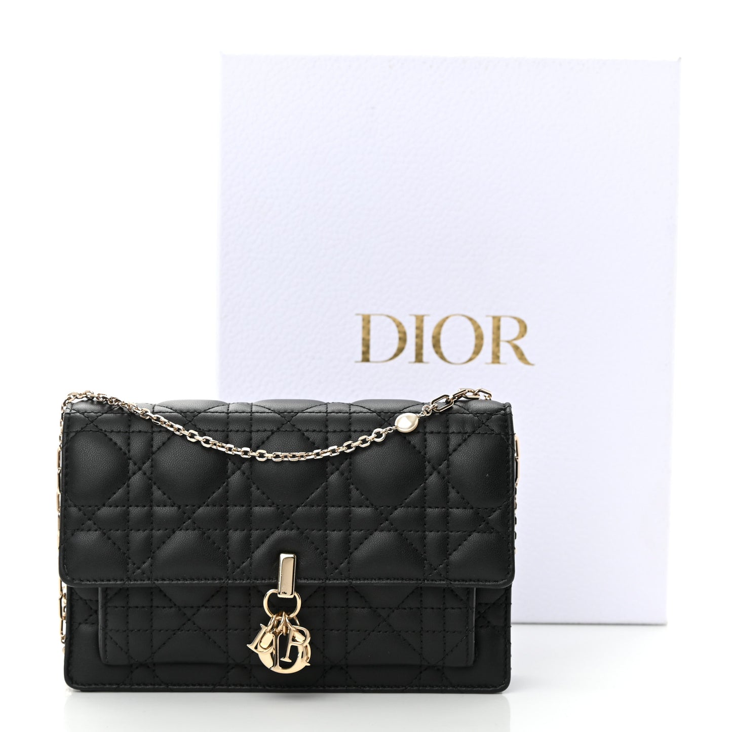 Lambskin Cannage Miss Dior Chain Pouch Black
