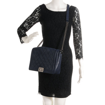 Chanel Goatskin Quilted Medium Gentle Boy Flap Navy Blue 2 of 7