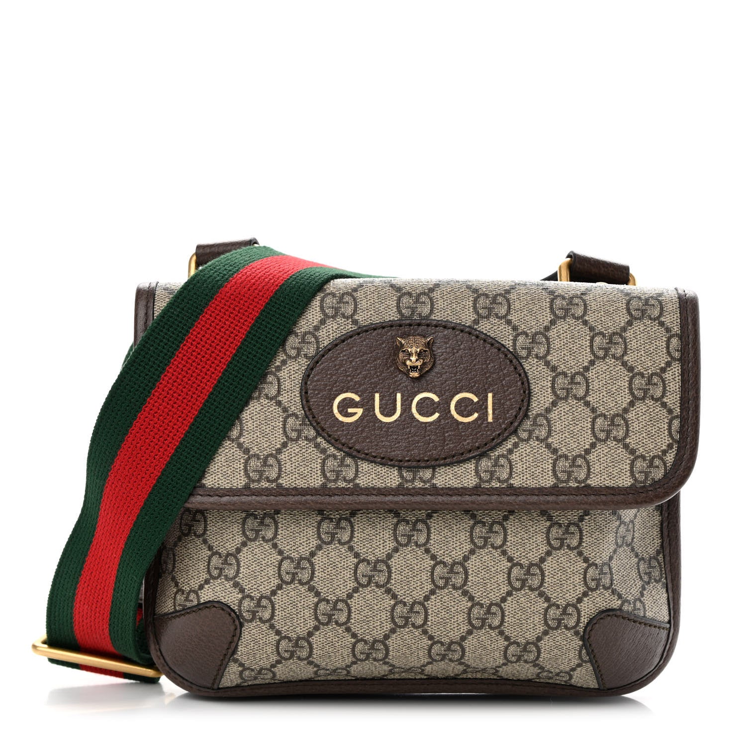 Gucci GG Supreme Monogram Web Small Neo Vintage Double Flap Messenger Bag Beige New Acero 1 of 14