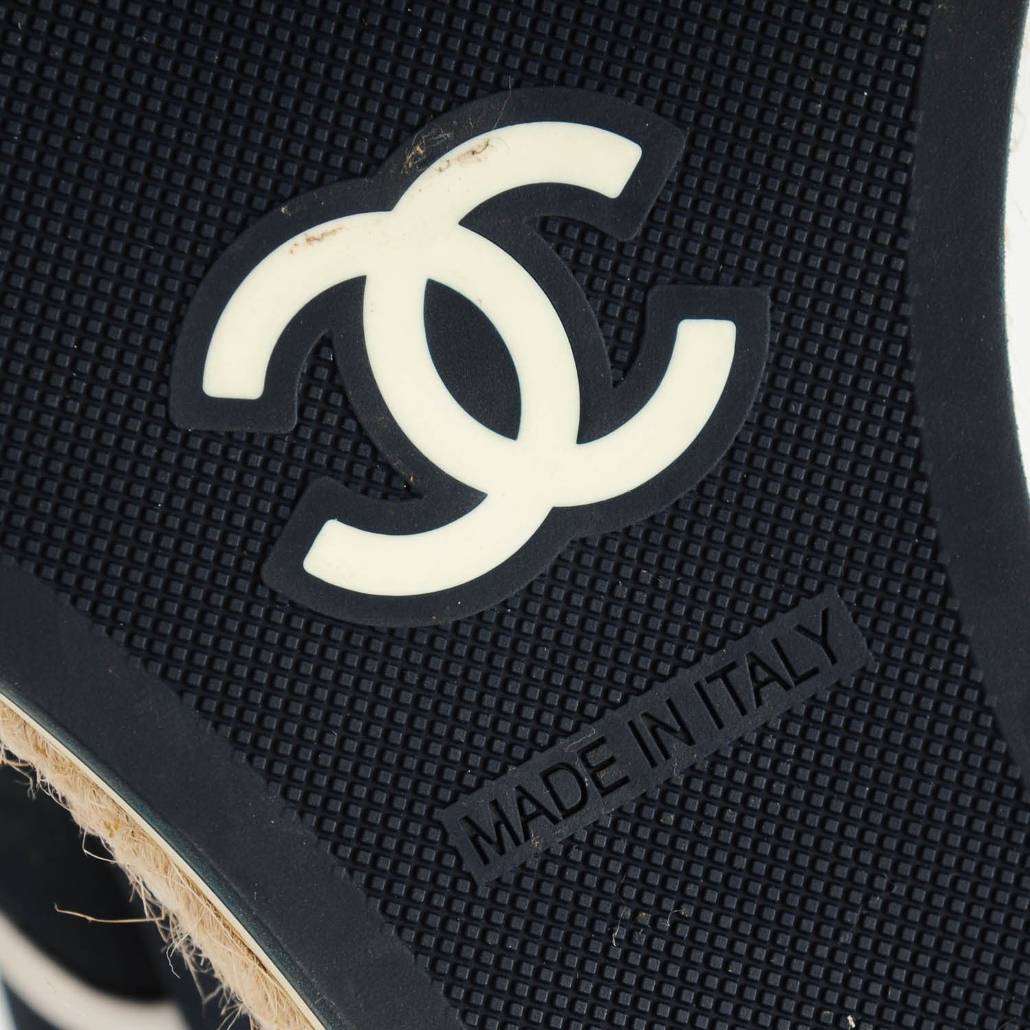 Chanel Silk Crepe Suede Calfskin Lace Up Wedge Espadrilles 41.5 Navy Grey 6 of 6