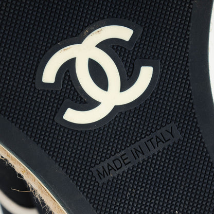 Chanel Silk Crepe Suede Calfskin Lace Up Wedge Espadrilles 41.5 Navy Grey 6 of 6