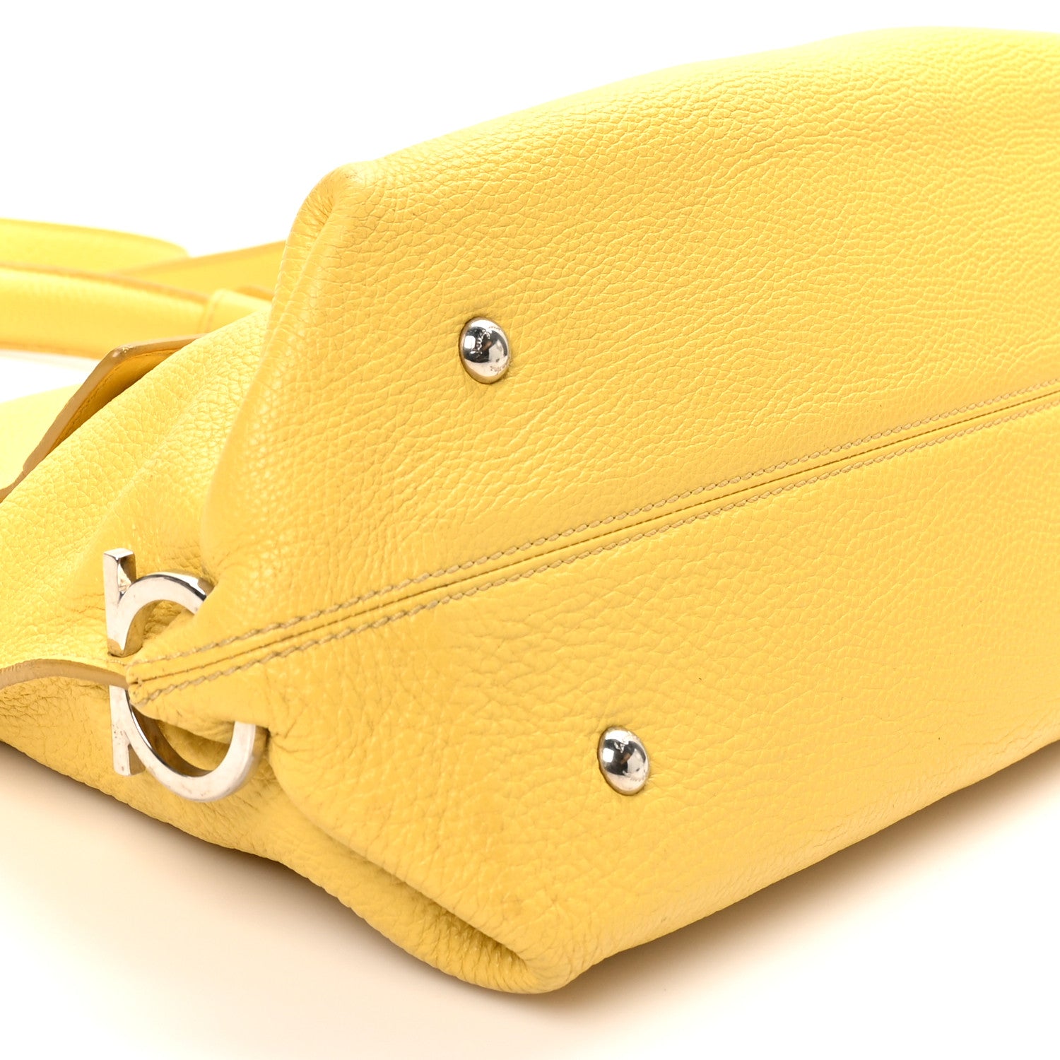 Salvatore Ferragamo Calfskin Sofia Gancini Satchel Yellow 9 of 9