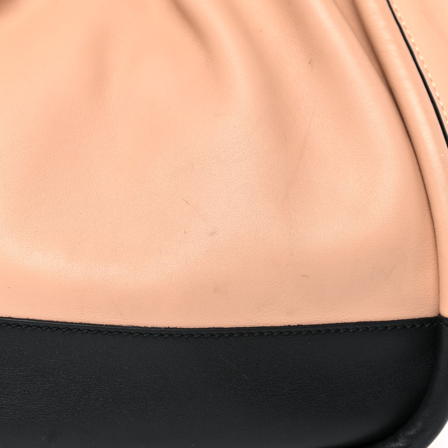 Calfskin Two Tone Ruched Tote Beige Black
