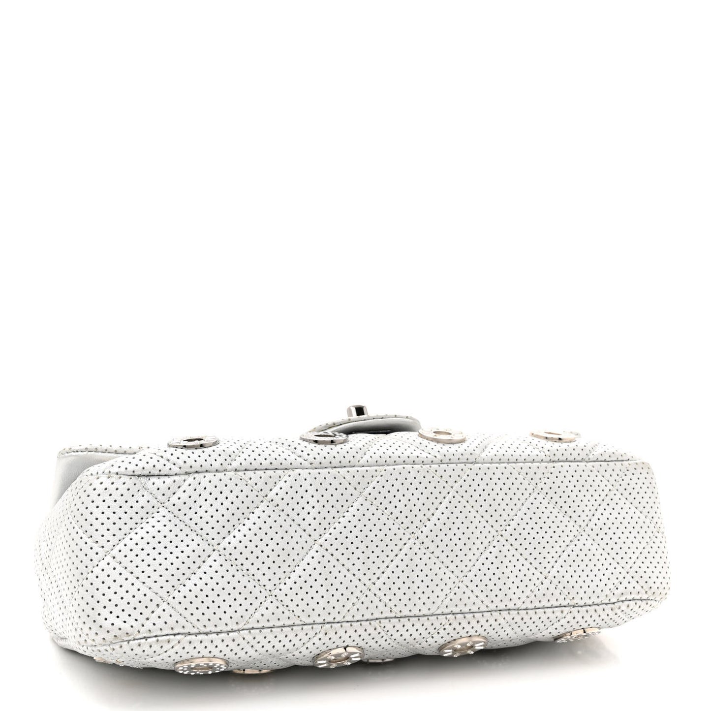 Perforated Metallic Lambskin Medium CC Medals Flap Silver