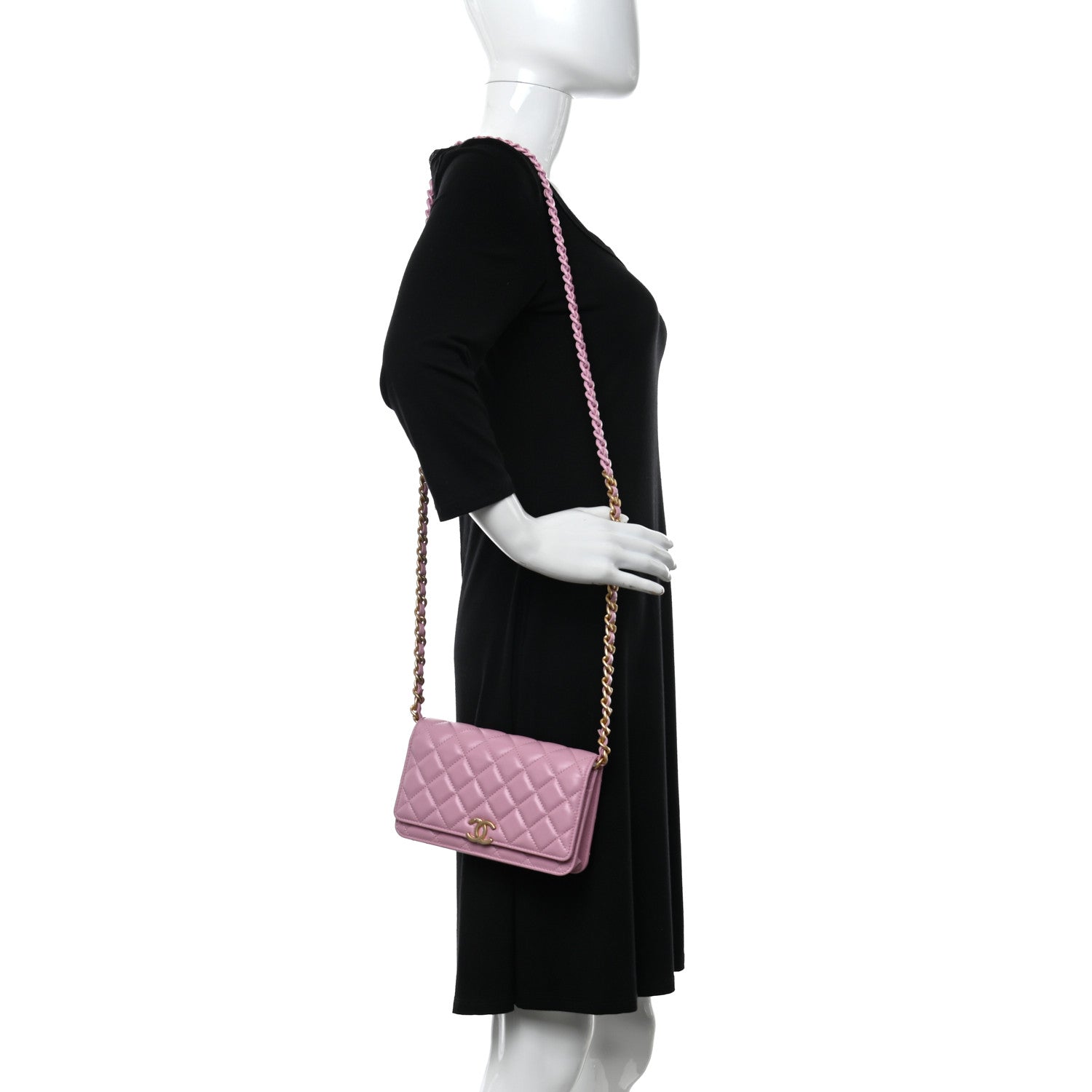 Chanel Lambskin Resin Quilted Wallet On Chain WOC Dark Pink 3 of 14