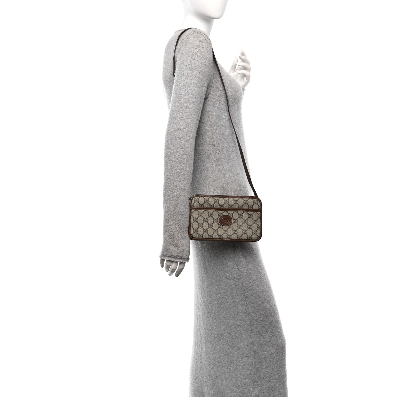Gucci GG Supreme Monogram Azalea Calfskin Mini Retro Interlocking G Shoulder Bag Beige Ebony Brown Sugar 2 of 10