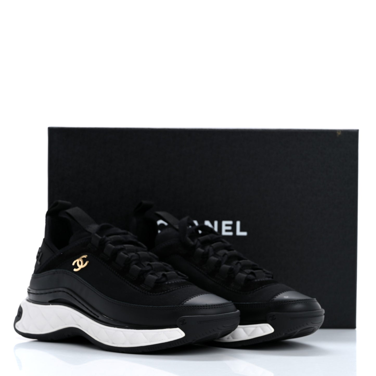 Velvet Calfskin Mixed Fibers CC Sneakers 36 Black