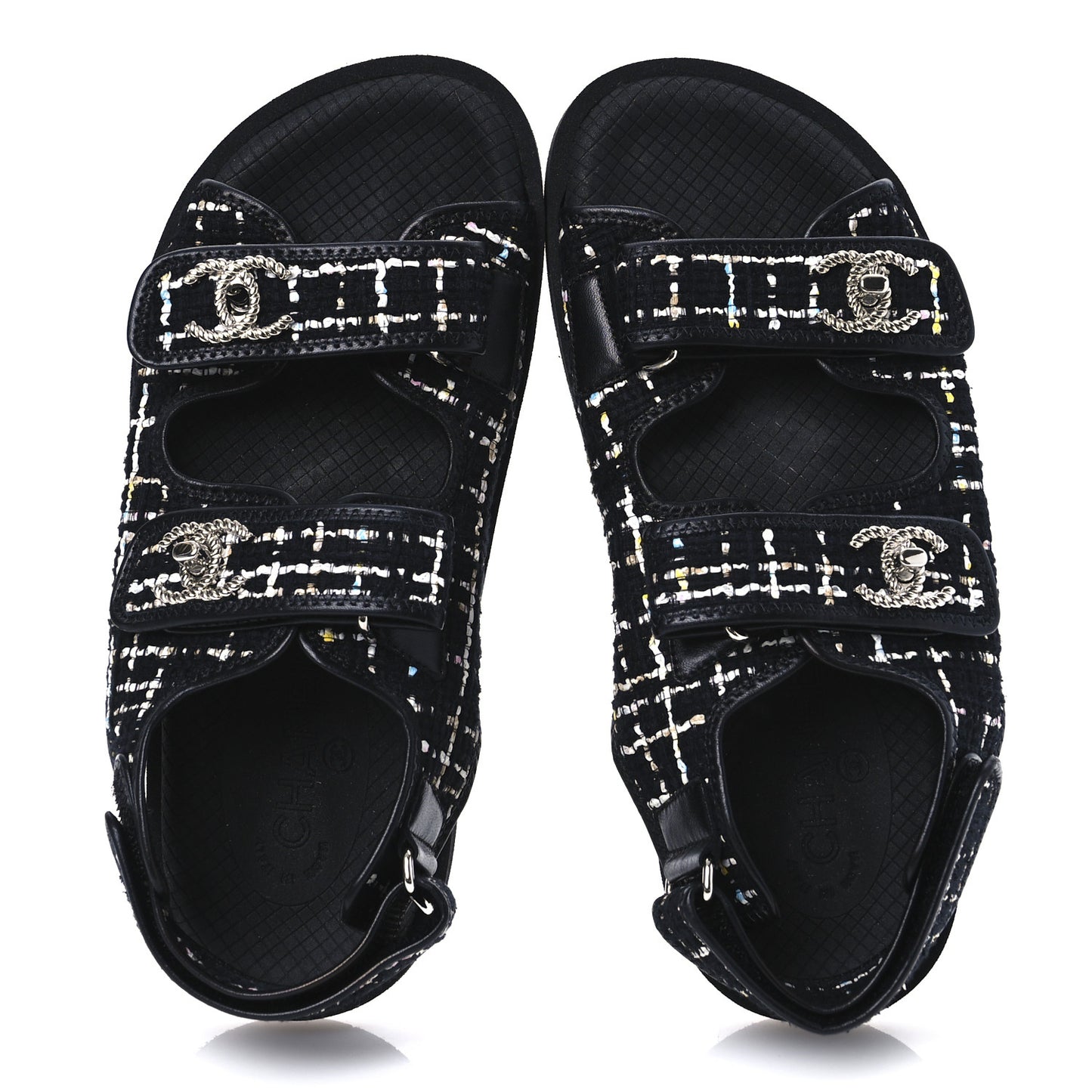 Tweed Lambskin Dad Sandals 39 Black Multicolor