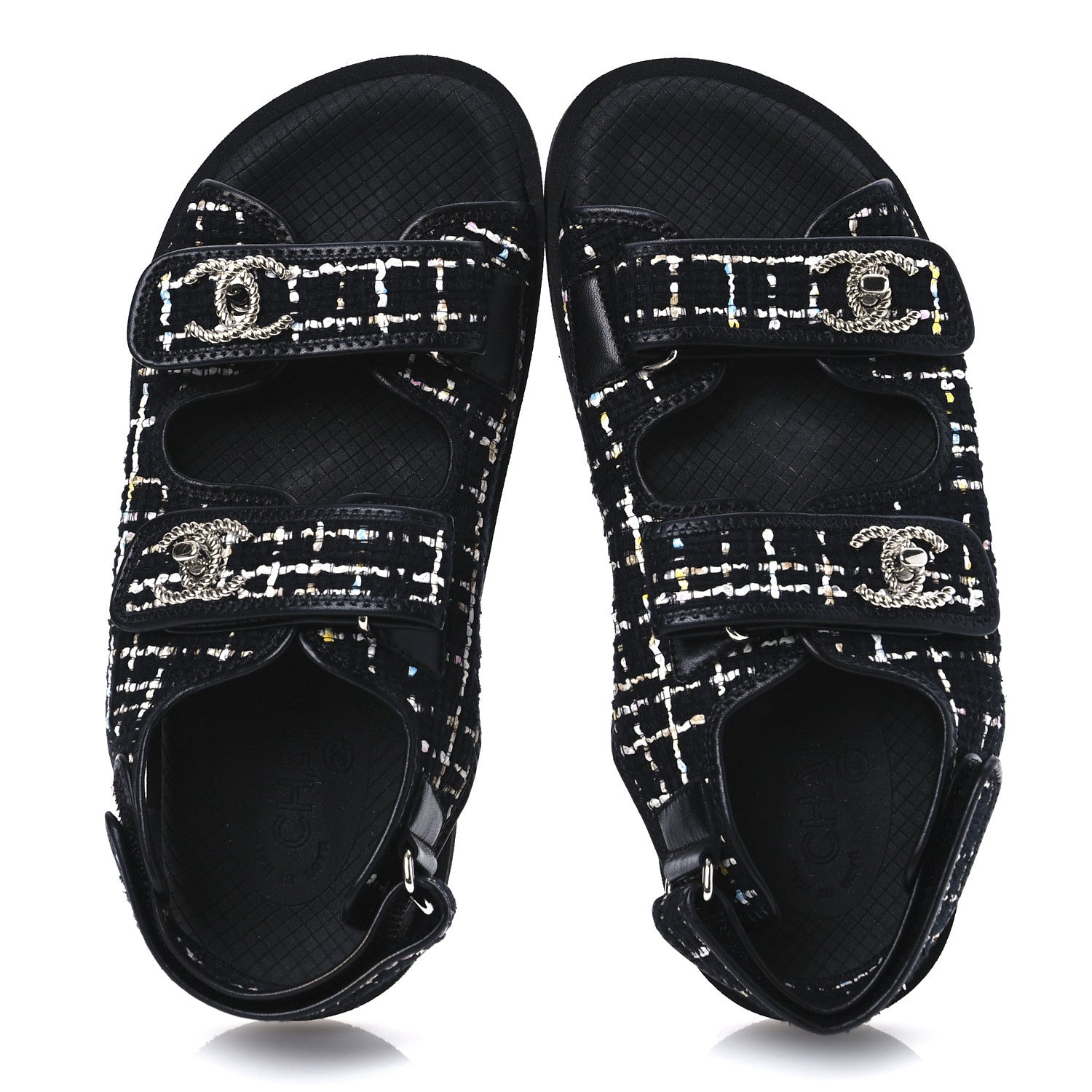 Chanel Tweed Lambskin Dad Sandals 39 Black Multicolor 2 of 9