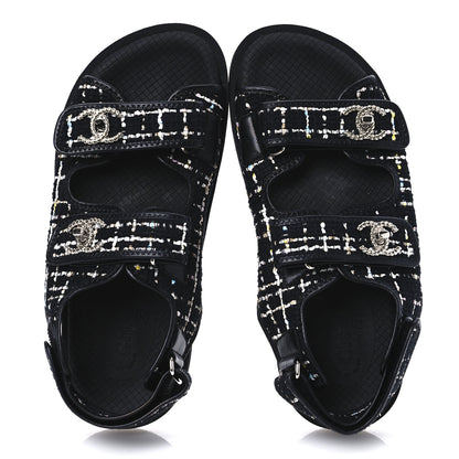 Chanel Tweed Lambskin Dad Sandals 39 Black Multicolor 2 of 9