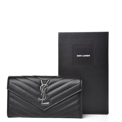 Saint Laurent Grain De Poudre Matelasse Chevron Monogram Flap Wallet Black 8 of 8