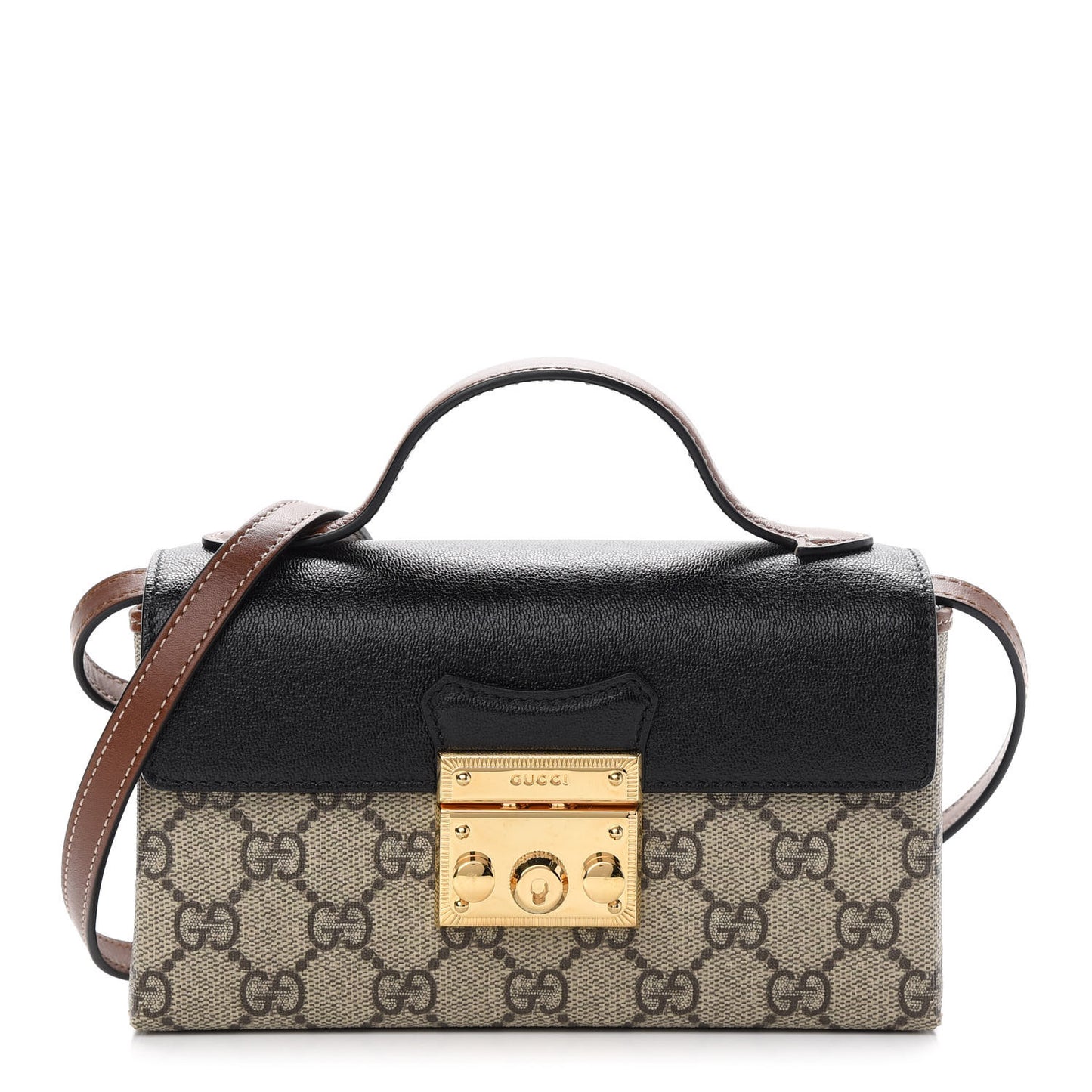 GG Supreme Monogram Calfskin Mini Padlock Top Handle Shoulder Bag Beige Black Cuir