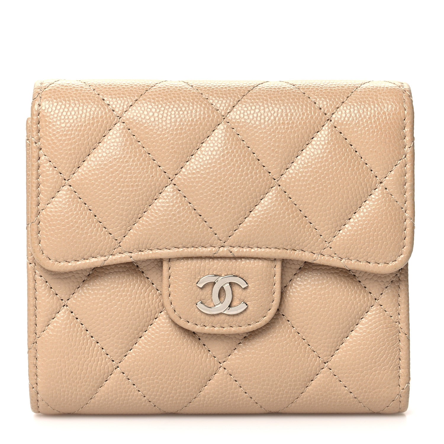Chanel Caviar Quilted Compact Flap Wallet Beige 1 of 10