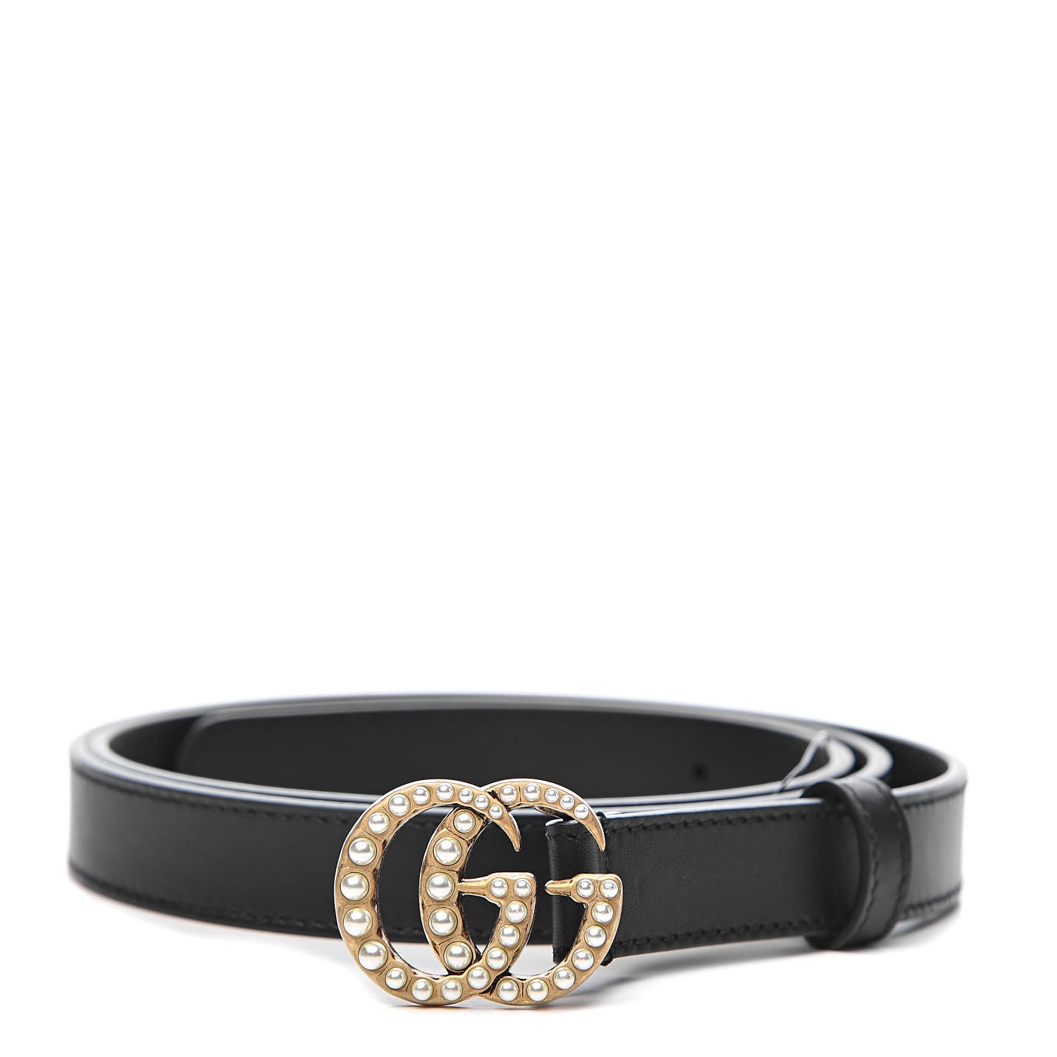 Gucci Calfskin Pearl Double G 20mm Belt 95 38 Black Cream 1 of 6