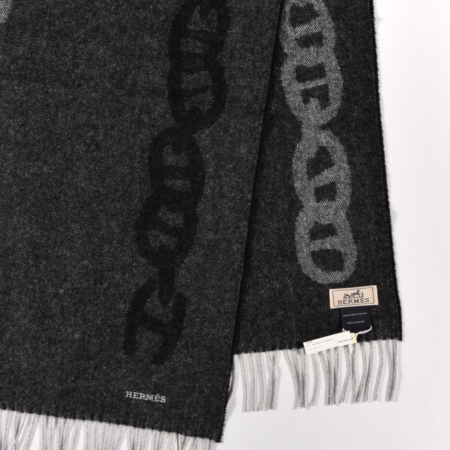 Hermes Cashmere Crazy Chain Muffler Anthracite Flanelle 2 of 4