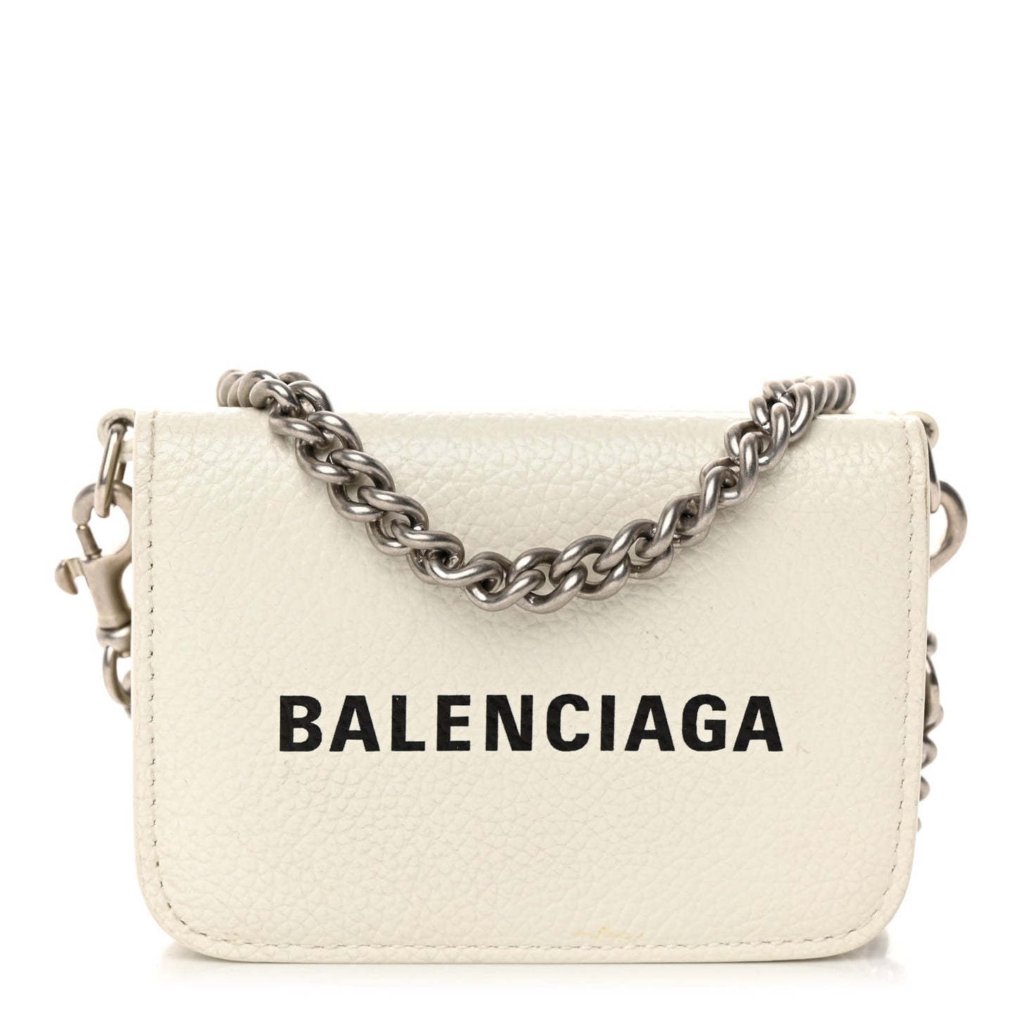 Grained Calfskin Logo Mini Cash Wallet On Chain White Black