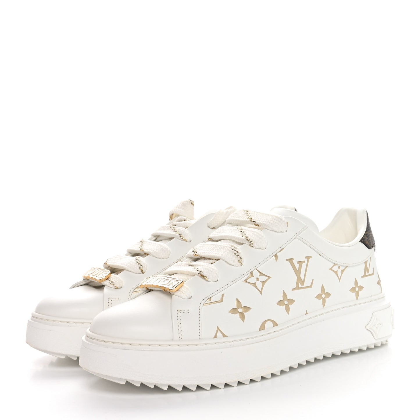 Calfskin Monogram Debossed Time Out Sneakers 37.5 White Gold