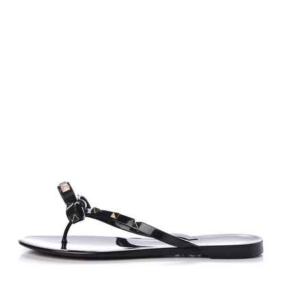 Valentino Garavani PVC Jelly Rockstud Bow Thong Sandals 39 Black 1 of 8