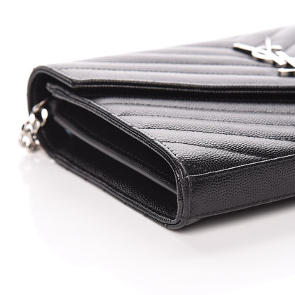 Saint Laurent Grain De Poudre Matelasse Chevron Monogram Chain Wallet Black 7 of 8
