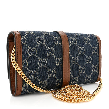 Gucci New Denim GG Monogram Jackie 1961 Chain Wallet Blue Tea Cuir 3 of 14