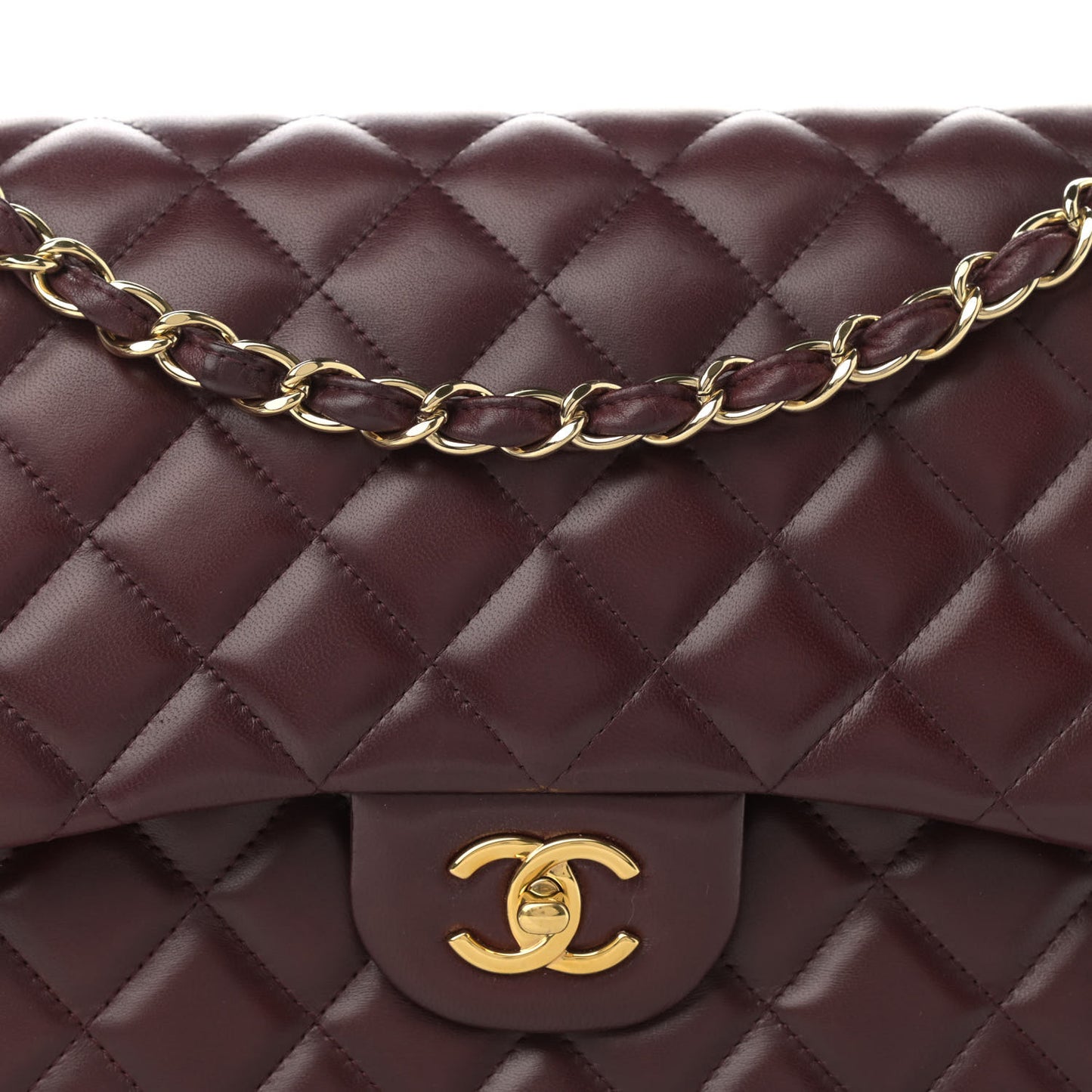 Lambskin Quilted Jumbo Double Flap Burgundy