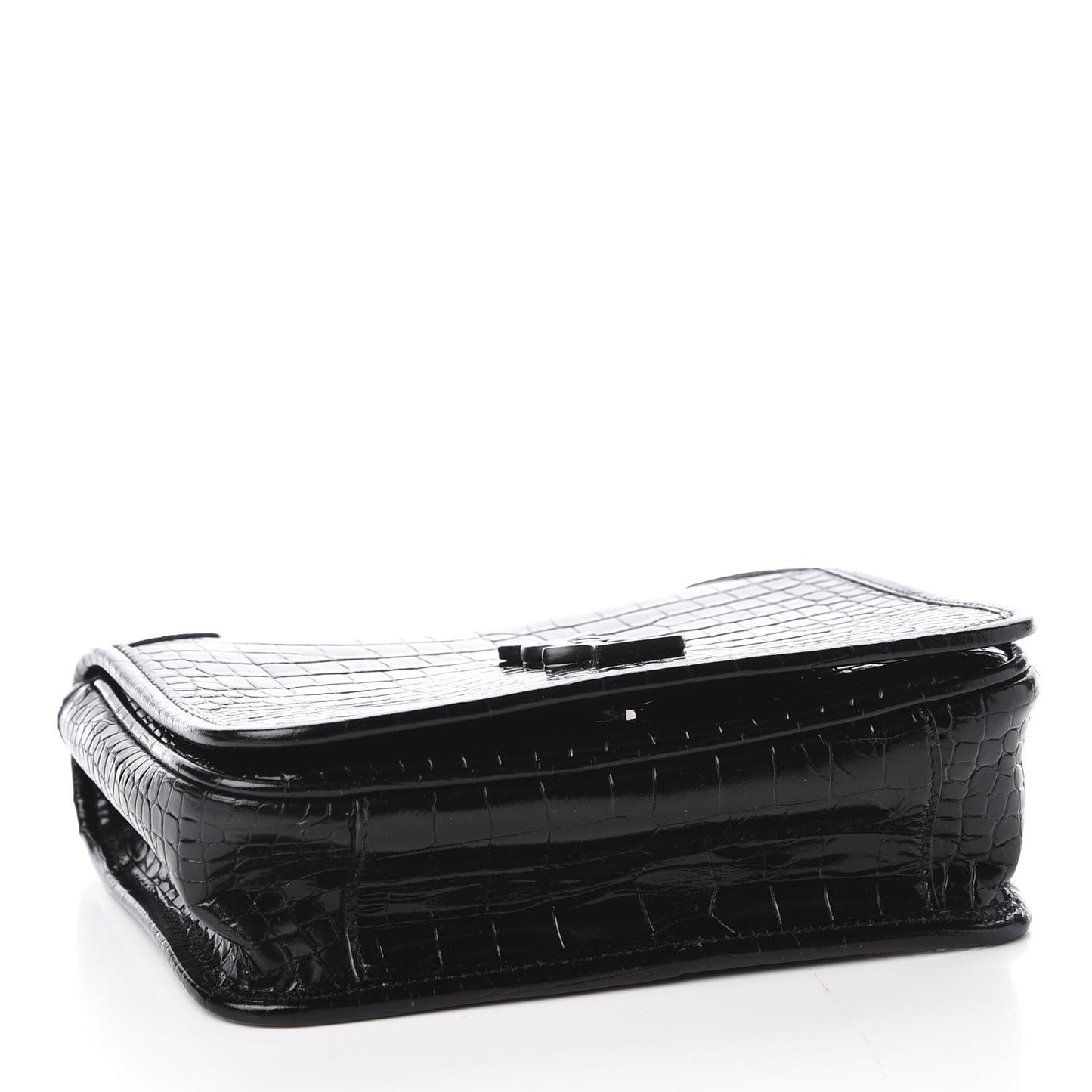 Crocodile Embossed Lambskin Matelasse Monogram Niki Chain Wallet Black