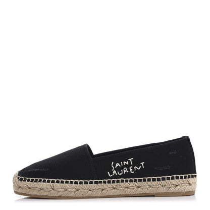 Saint Laurent Canvas Elba Logo Embroidered Espadrilles 35 Black 1 of 10