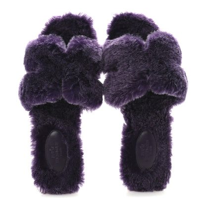 Hermes Woolskin Oran Sandals 38 Violet Fonce 2 of 9