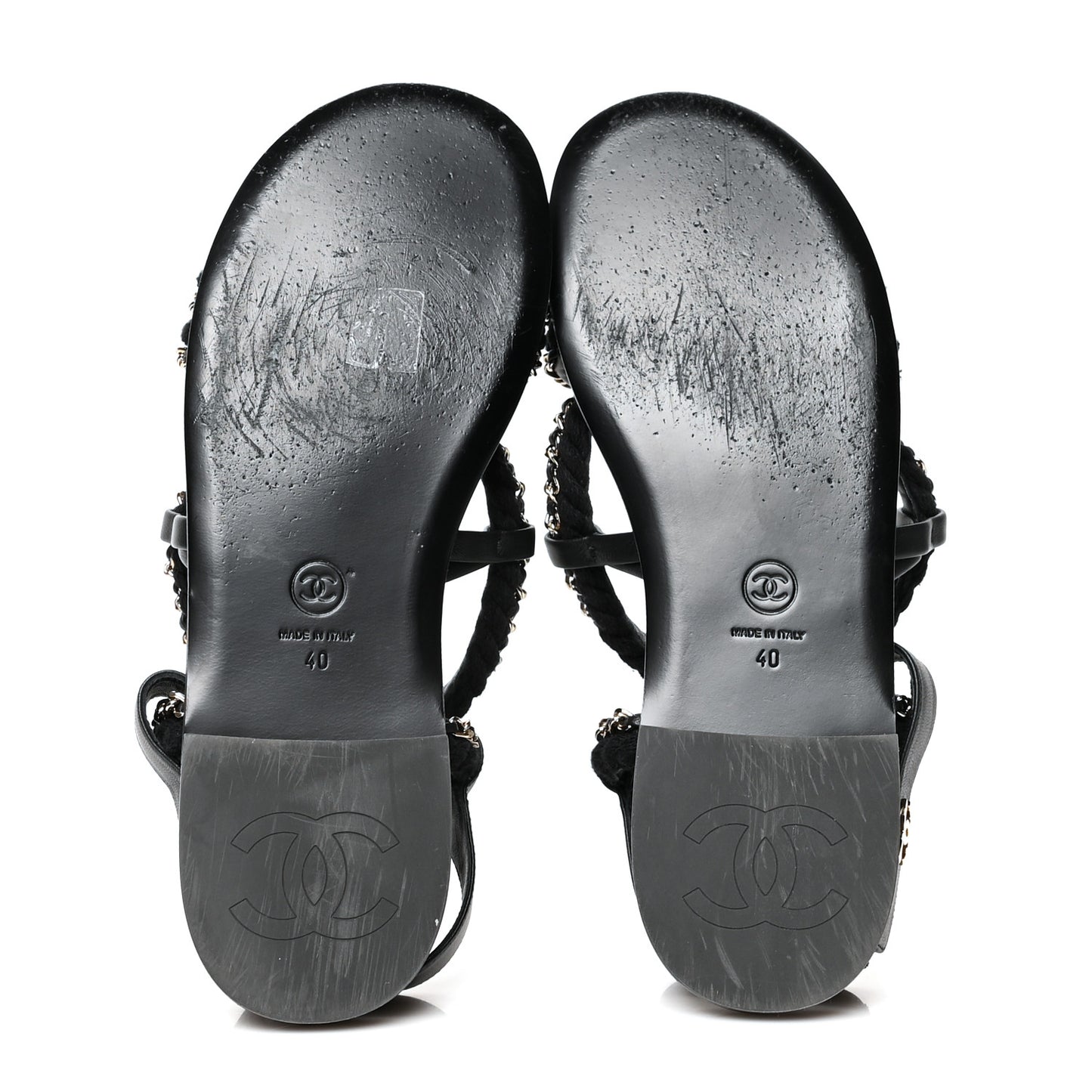 Lambskin Cord Chain Flat Sandals 40 Black