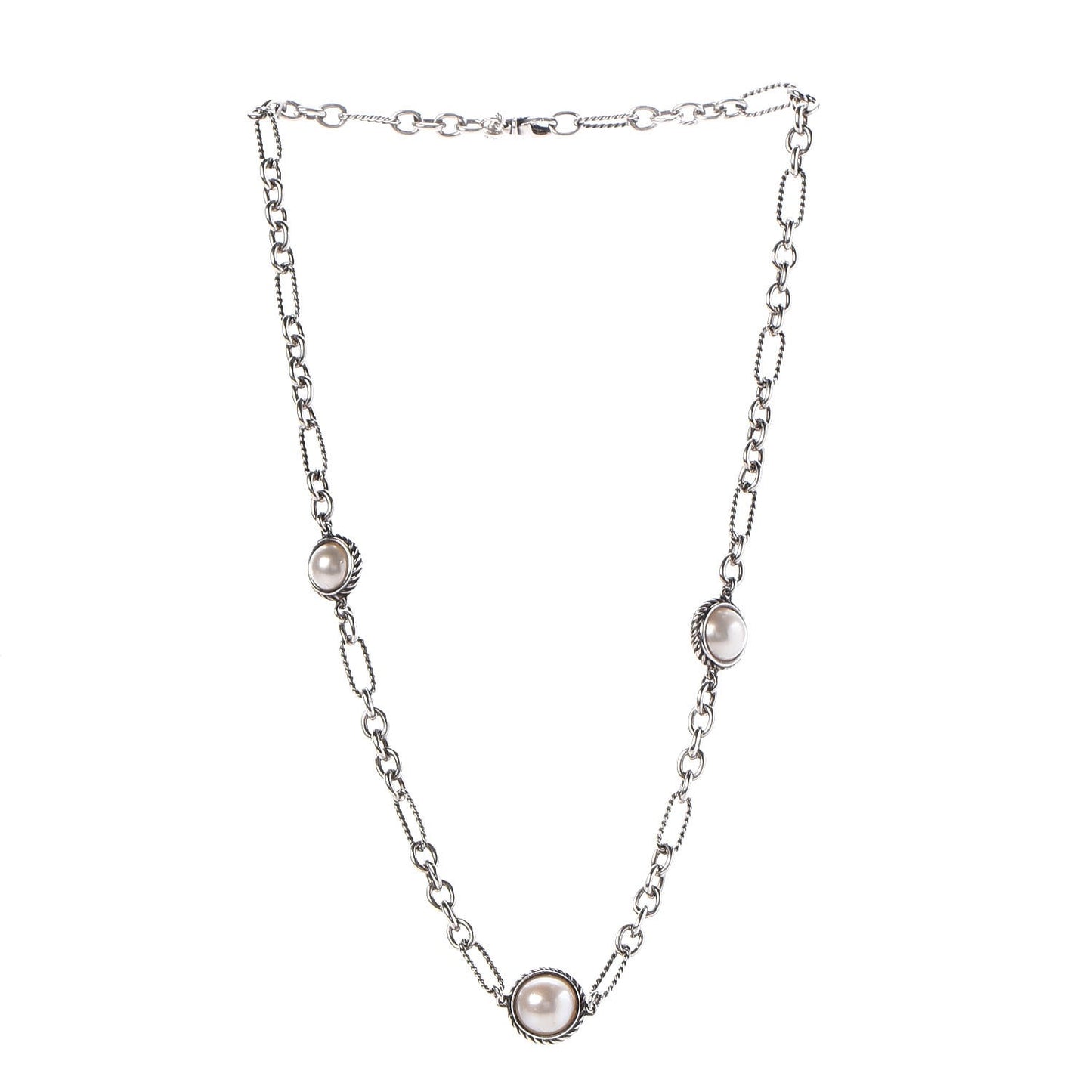 Sterling Silver Pearl Cable Figaro Chain Necklace