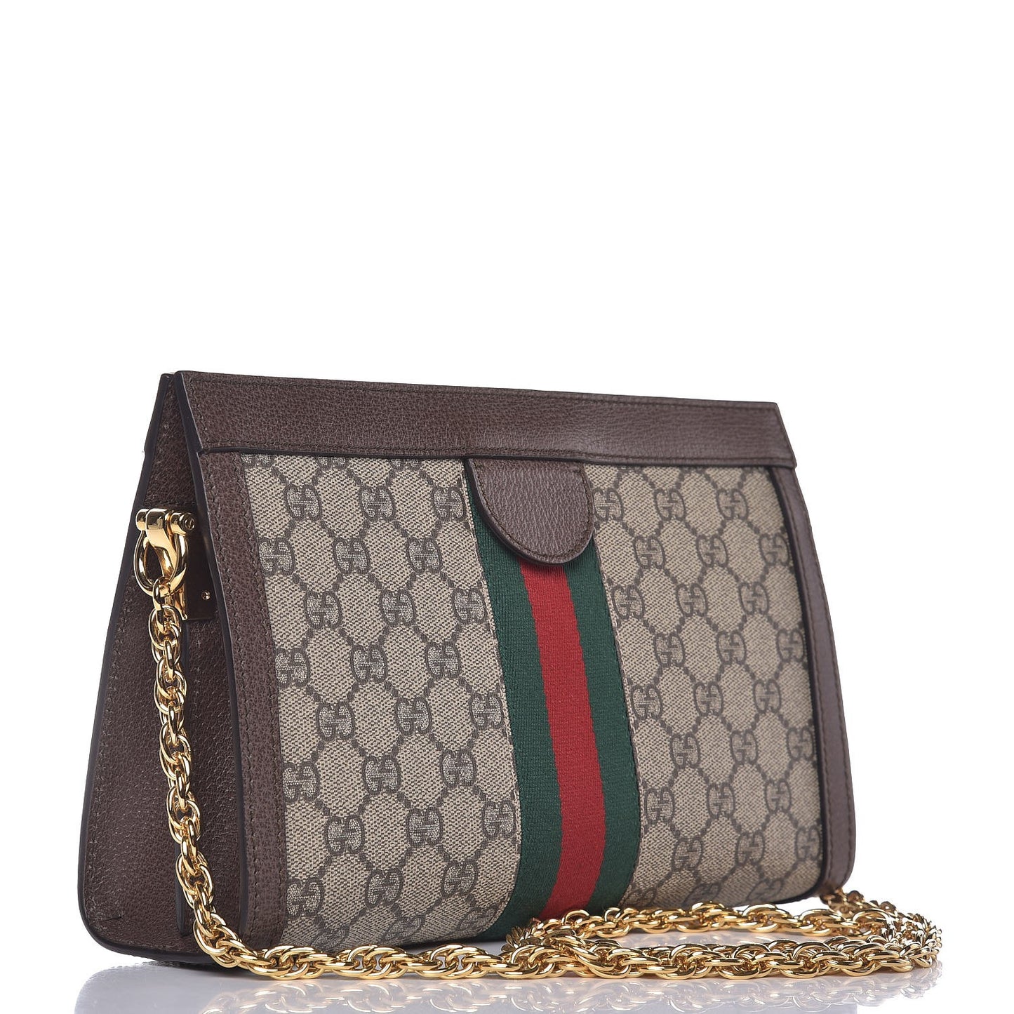 GG Supreme Monogram Web Small Ophidia Chain Shoulder Bag Brown