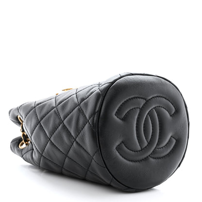 Chanel Lambskin Quilted Pearl Crush Drawstring Bag Black 4 of 11