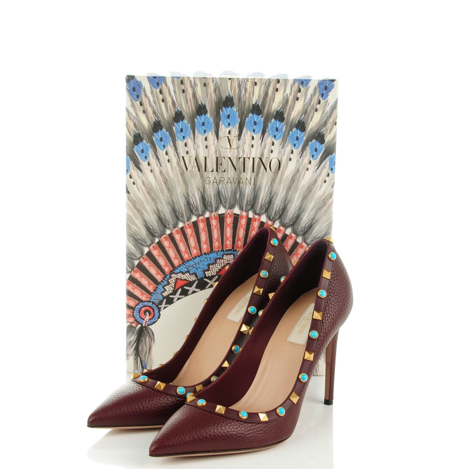Valentino Garavani Pebbled Calfskin Rockstud Rolling 100mm Pumps 39.5 Rubin 5 of 8