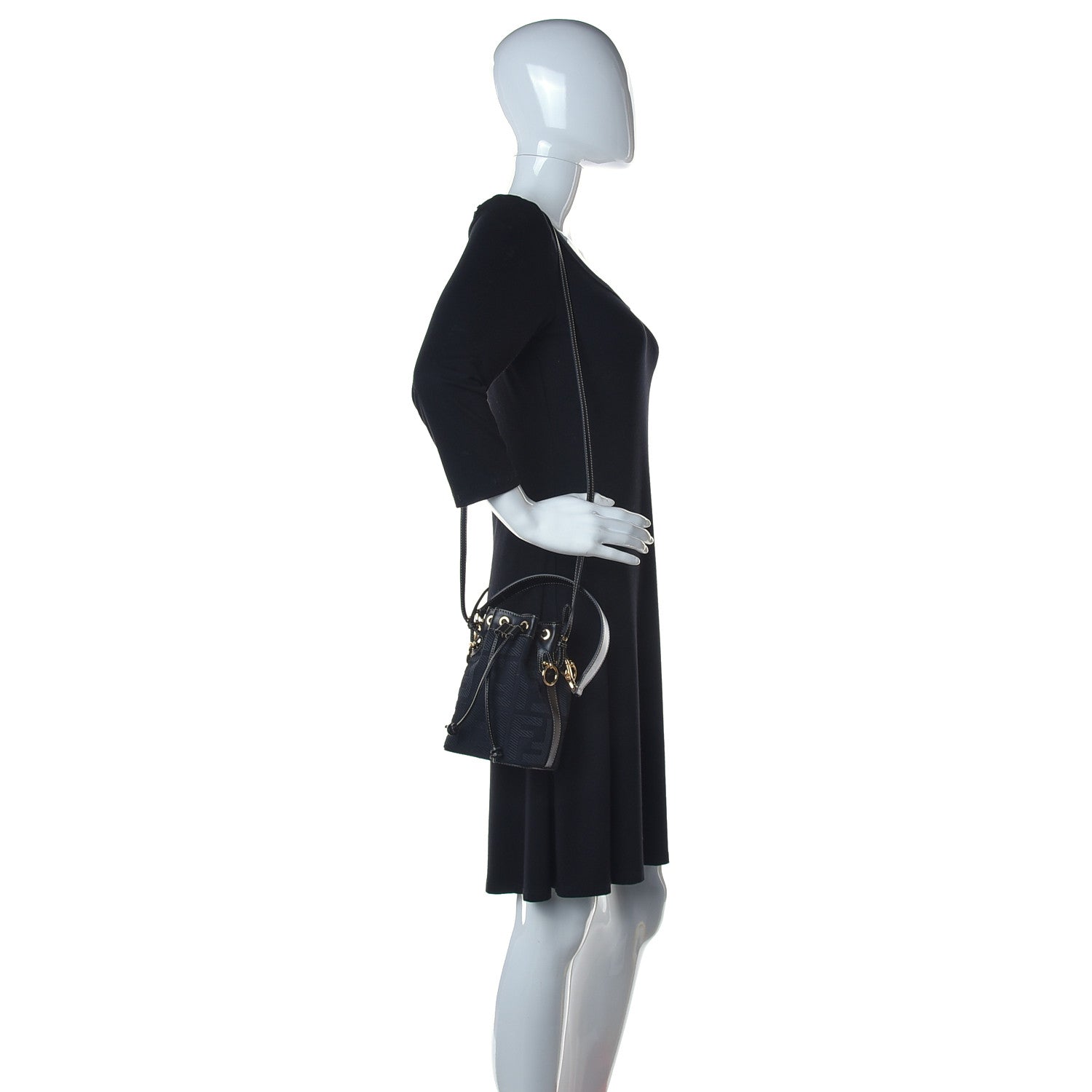 Fendi Canvas Vitello King F is Fendi FF Embroidered Mini Mon Tresor Bucket Bag Black 2 of 8