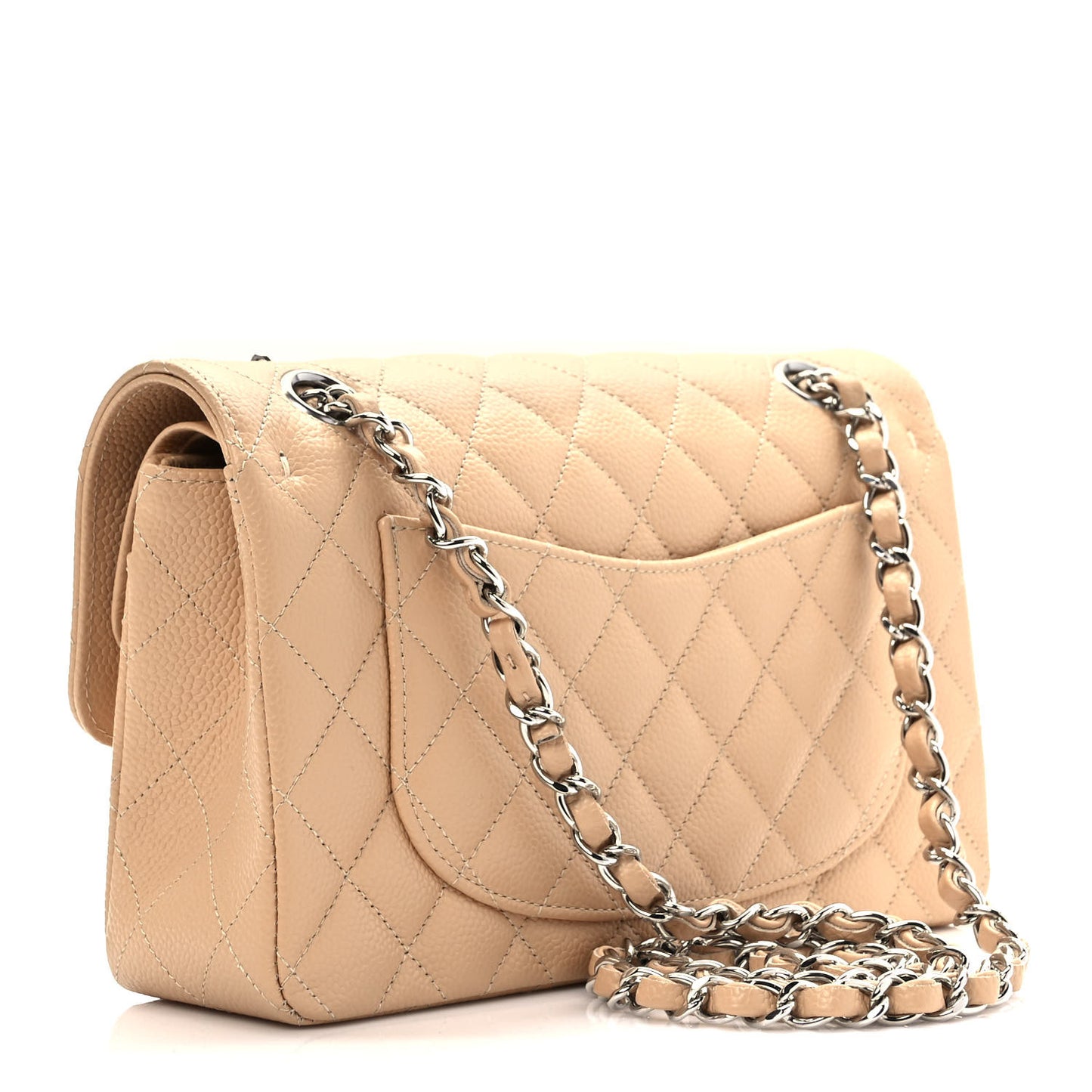 Caviar Quilted Small Double Flap Beige