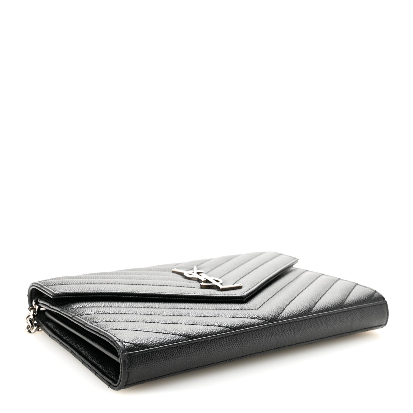 Grain De Poudre Matelasse Chevron Monogram Chain Wallet Black